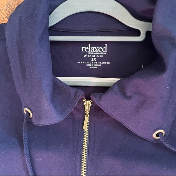 NWT Sweatshirt Jacket Full Zip Blue Fold Collar Pockets Cotton Blend Plus Sz 3xl - Picture 2 of 12